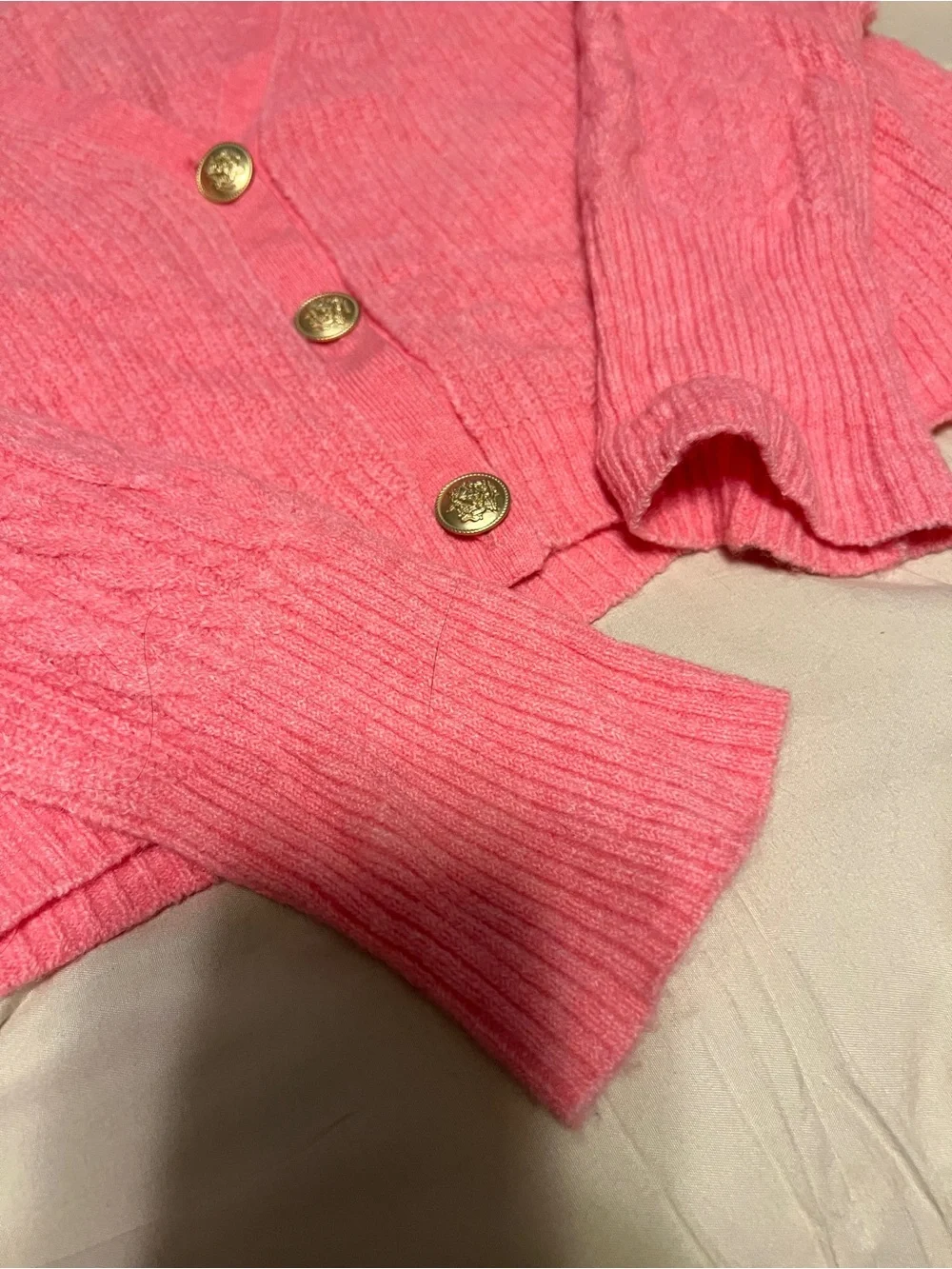 J. Crew Coral Pink Button-Front Cable Cardigan